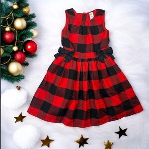 Carter's Girls Red Black Buffalo Plaid Dress with Black Bows at the Waist
